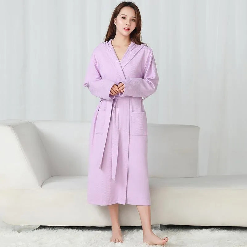 Peignoir à capuche nid d'abeille femme élégant Peignoir et bain