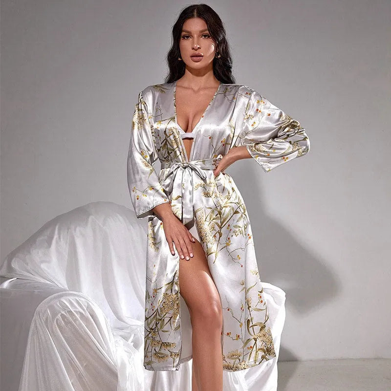 Peignoir fleuri style kimono pour femme élégant s Peignoir et bain
