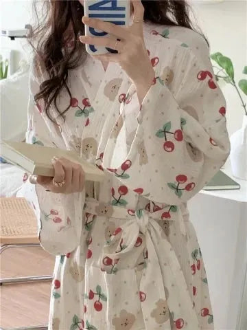 Peignoir imprimé fruits manches longues femme blanc / m Peignoir et bain