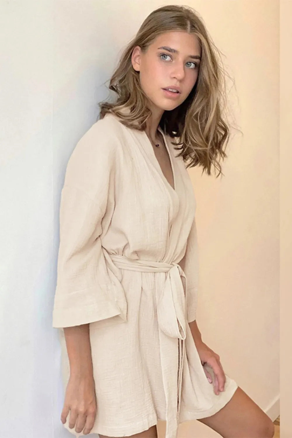 Peignoir en nid d'abeille léger pour femme