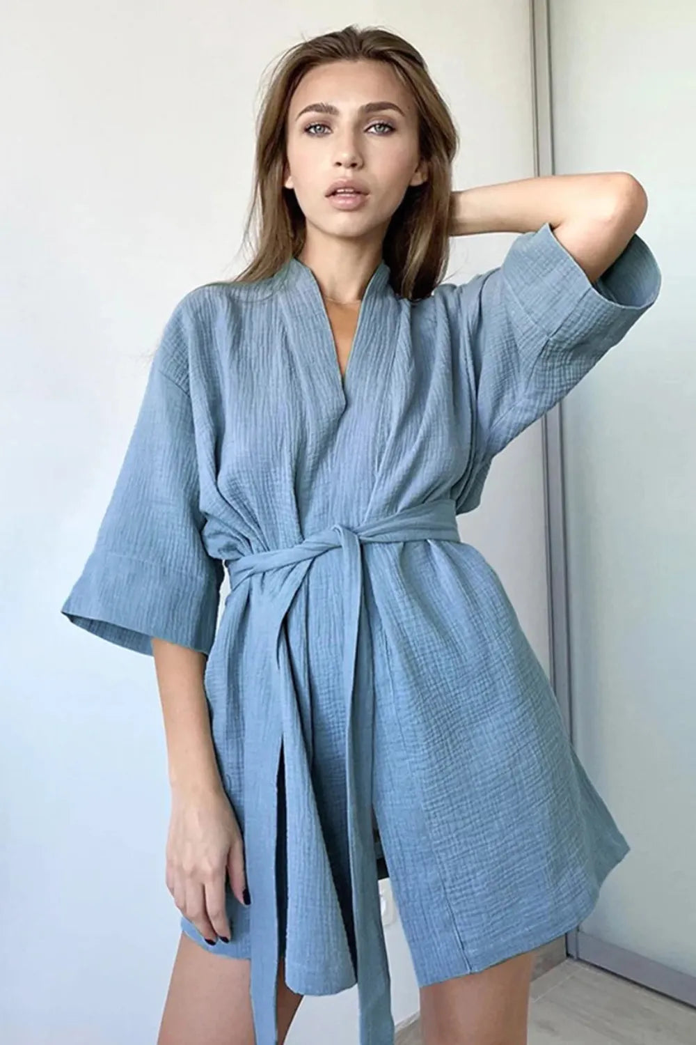 Peignoir en nid d'abeille léger pour femme