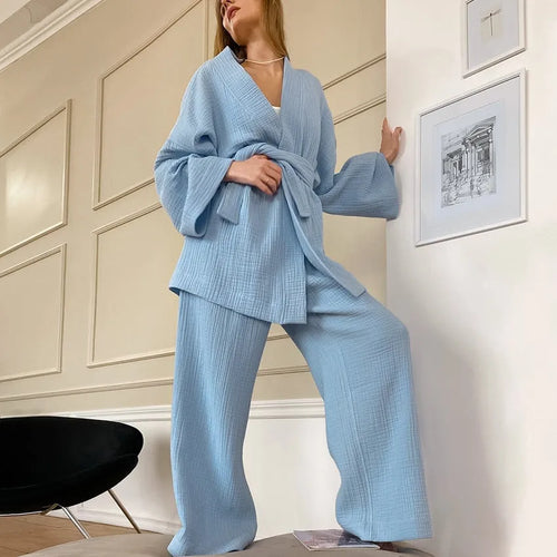 Ensemble confortable en coton pour moments de détente bleu / s Peignoir et bain
