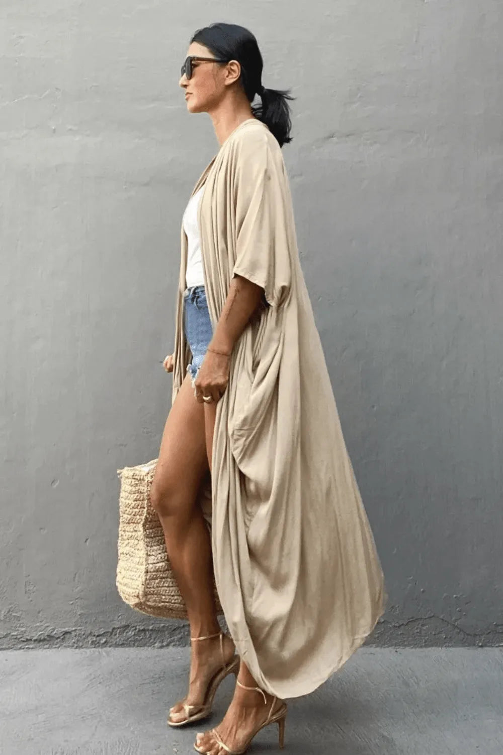 Kimono décontracté beige élégant pour femme Taille unique Peignoir et bain