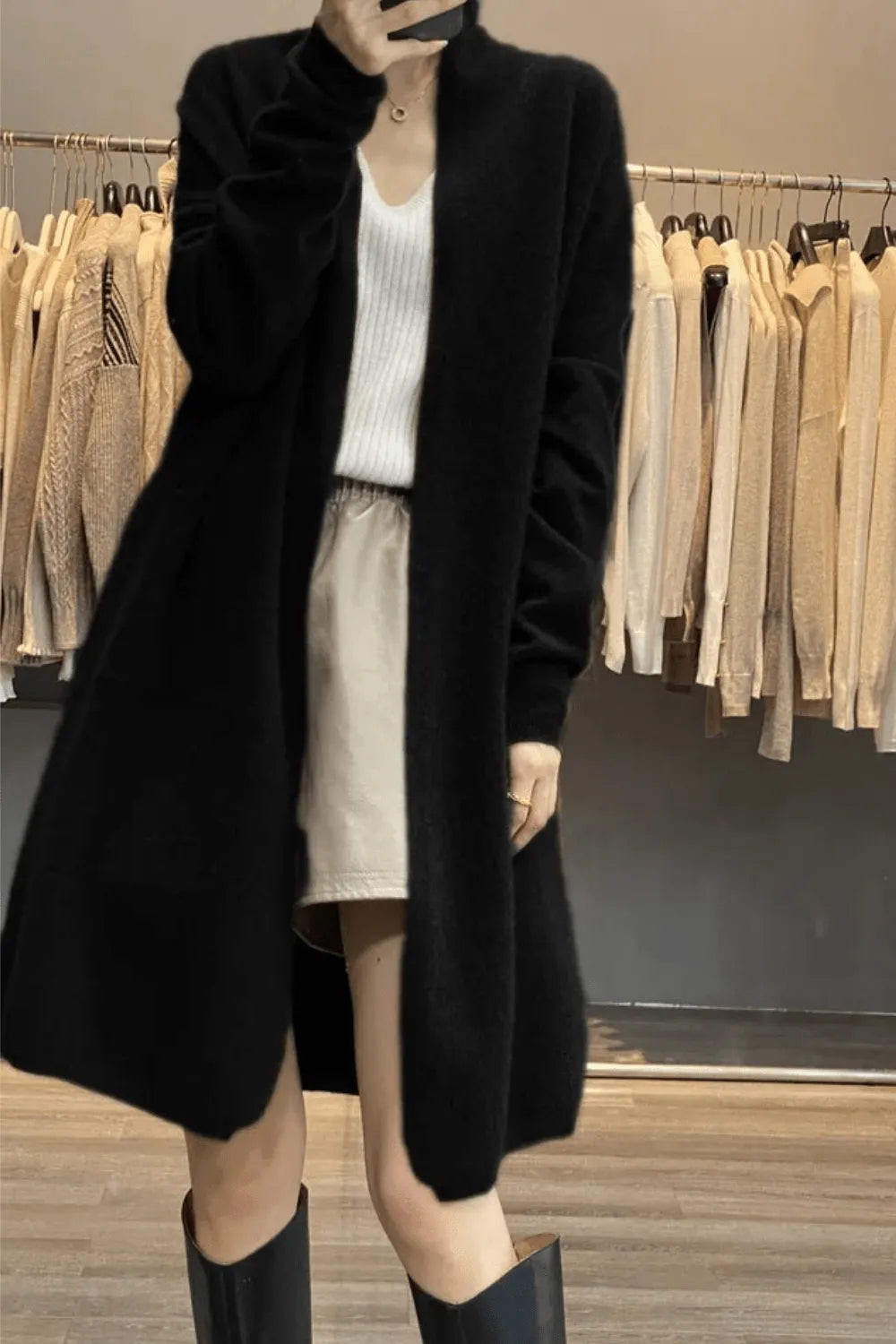 Kimono élégant à motifs pour détente à la maison Noir / Taille unique Peignoir et bain