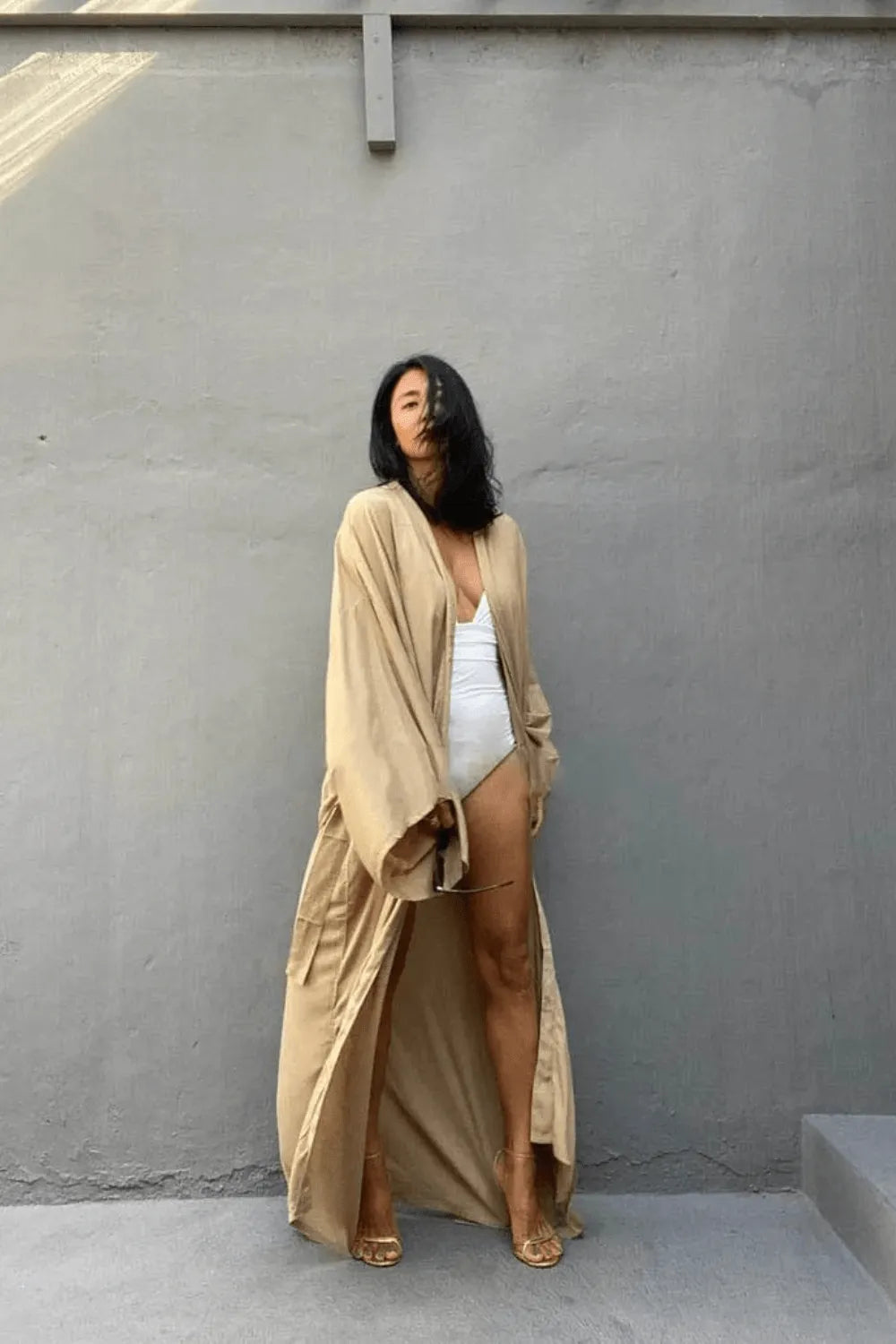 Kimono élégant beige pour femme style japonais Taille unique Peignoir et bain