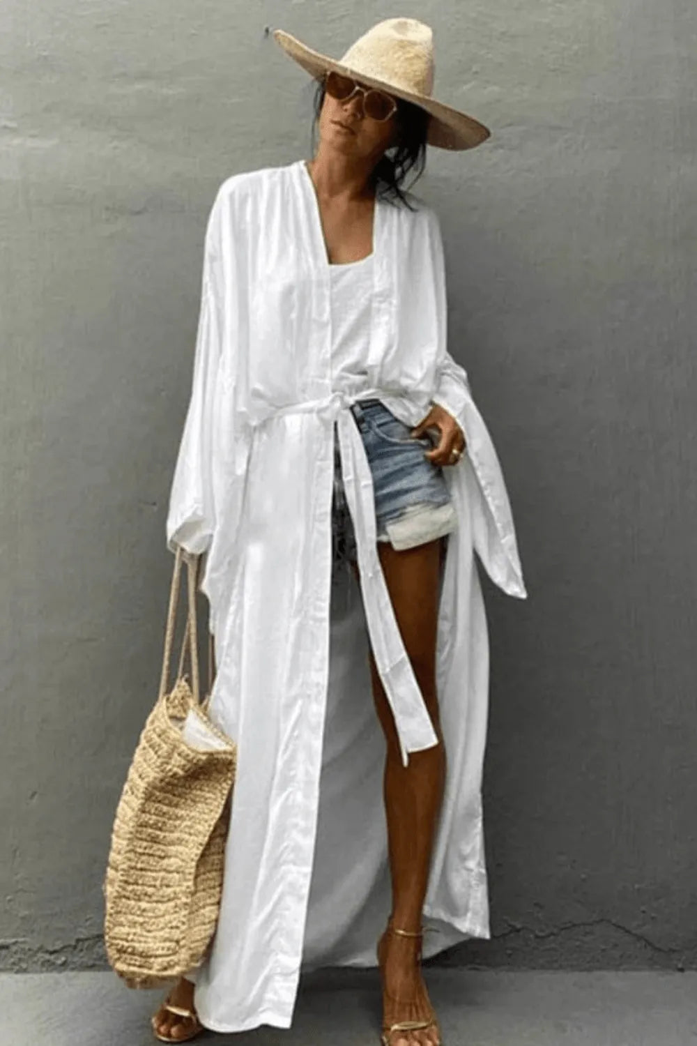 Kimono élégant blanc pour femme ambiance zen Taille unique Peignoir et bain