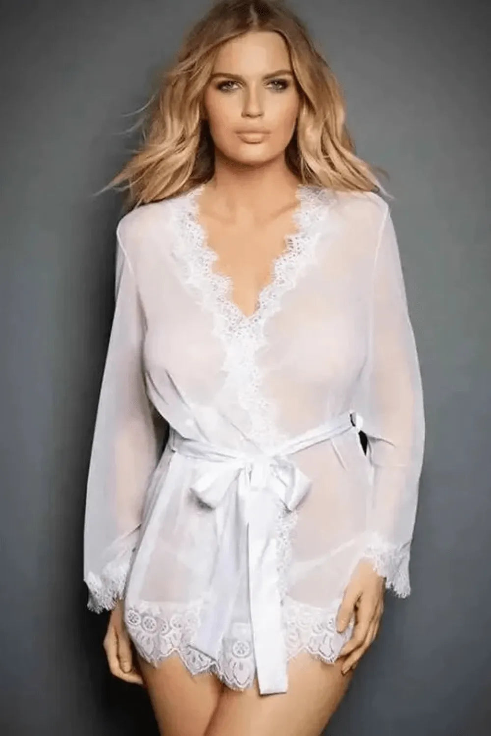 Kimono élégant femme style lingerie confortable Blanc / 3XL Peignoir et bain