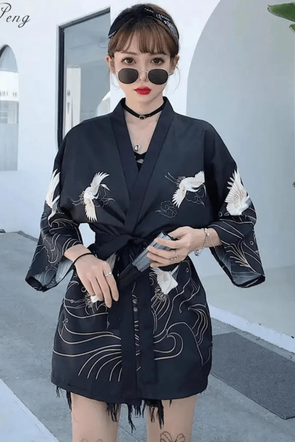 Kimono élégant floral pour femme ambiance estivale Noir / Taille Unique Peignoir et bain