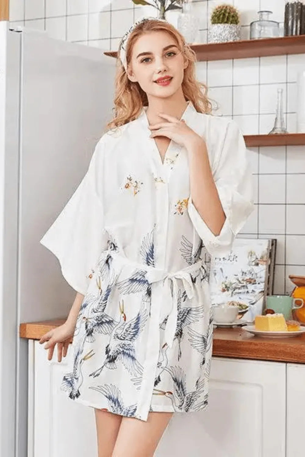 Kimono élégant floral pour femme XXL Peignoir et bain