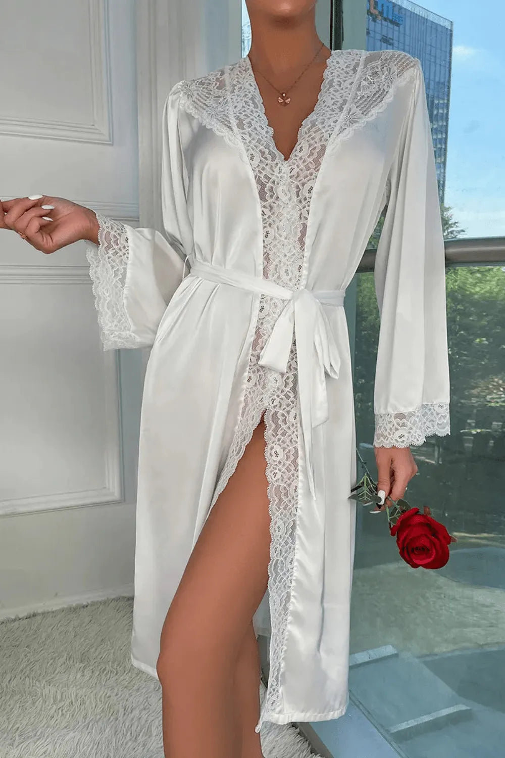 Kimono élégant long blanc pour détente à la maison 1m50 à 1m80 ≃ 70kg Peignoir et bain