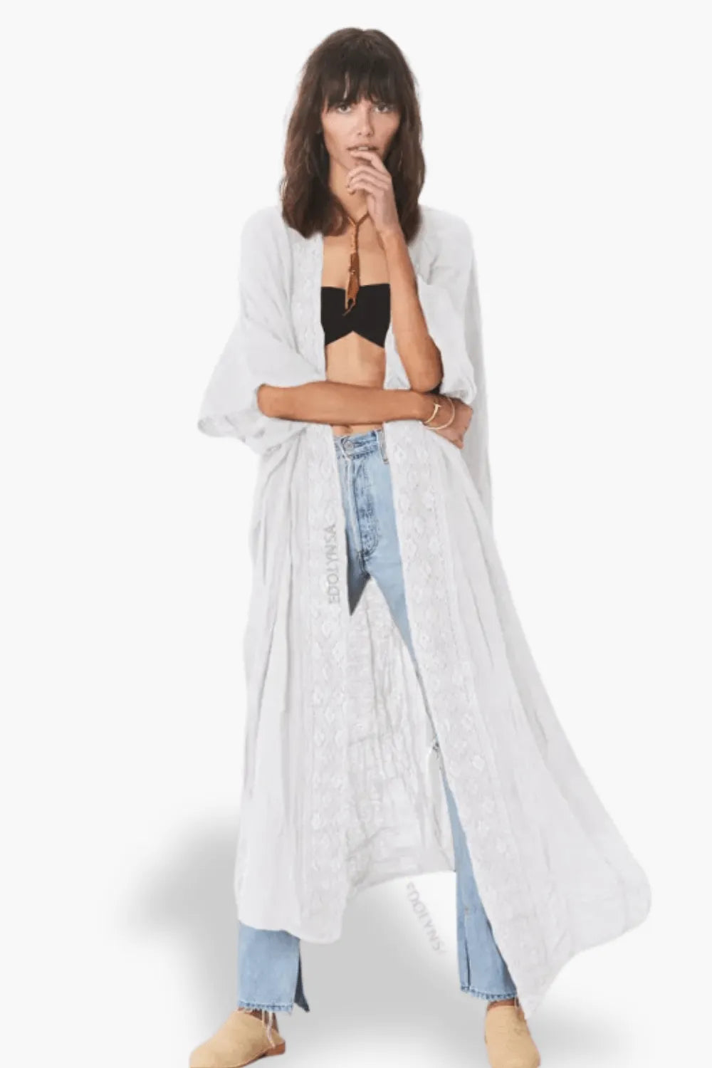 Kimono élégant marron style japonais pour détente Blanc / Taille unique Peignoir et bain