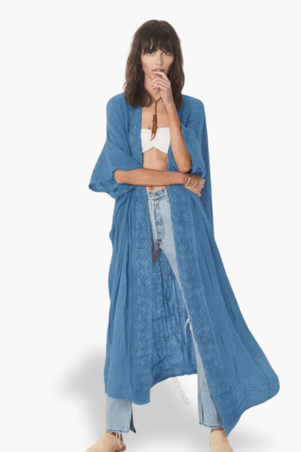 Kimono élégant marron style japonais pour détente Bleu / Taille unique Peignoir et bain