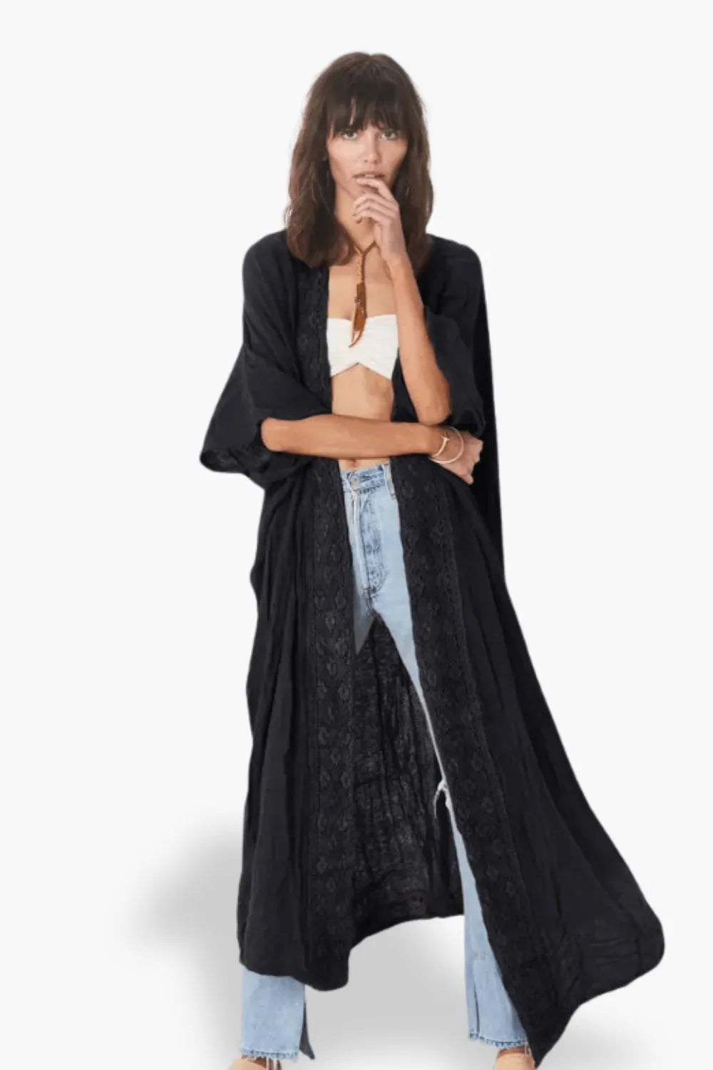 Kimono élégant marron style japonais pour détente Noir / Taille unique Peignoir et bain