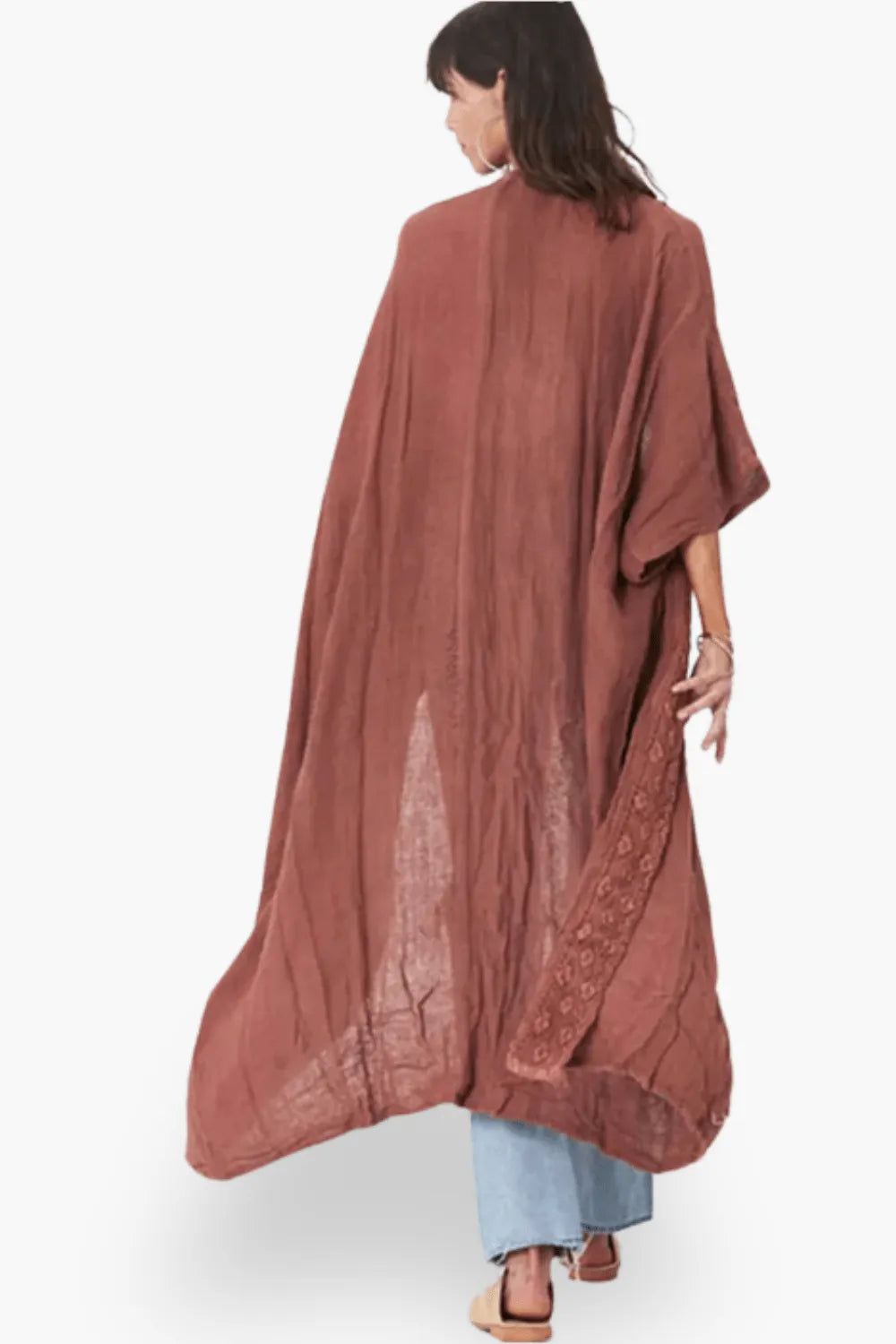 Kimono élégant marron style japonais pour détente Peignoir et bain