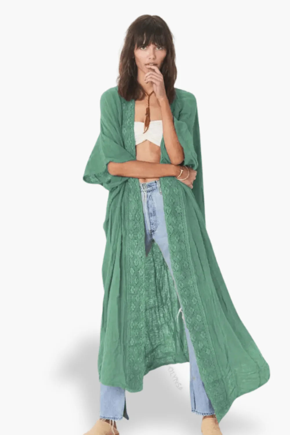Kimono élégant marron style japonais pour détente Vert / Taille unique Peignoir et bain