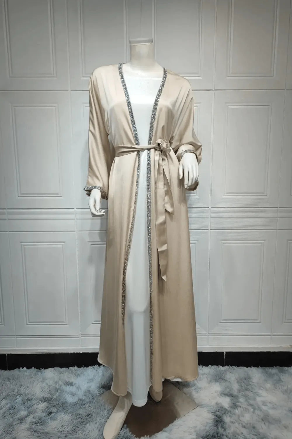 Kimono élégant pour soirée femme ambiance chic Beige / XXL Peignoir et bain