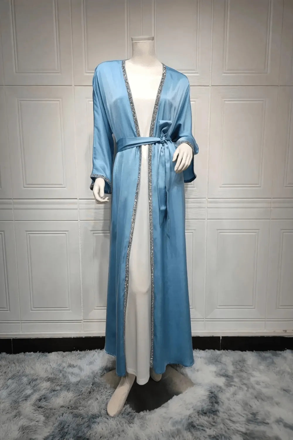 Kimono élégant pour soirée femme ambiance chic Bleu / XXL Peignoir et bain