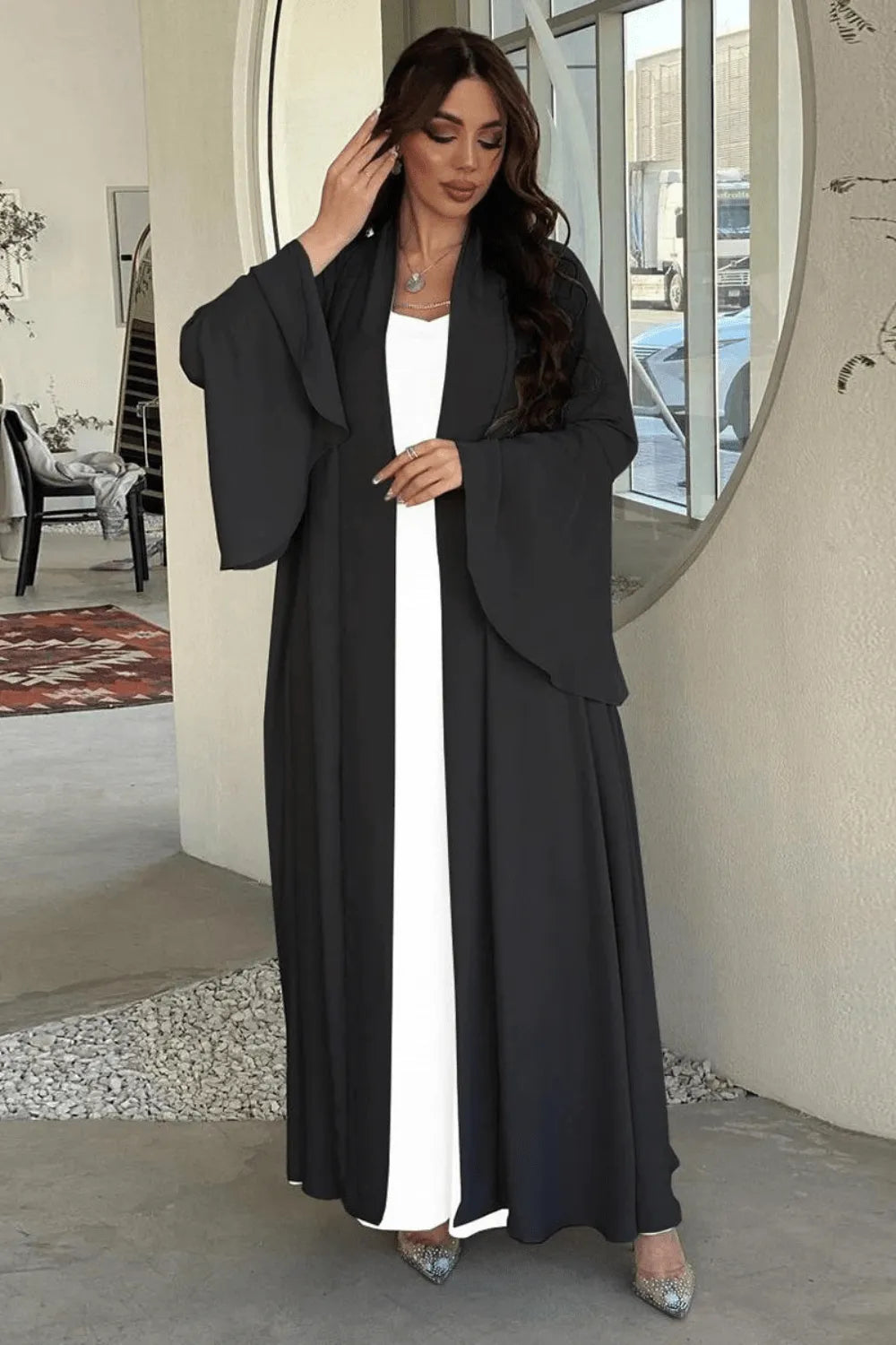 Kimono élégant style abaya femme moderne chic Noir / XXL Peignoir et bain