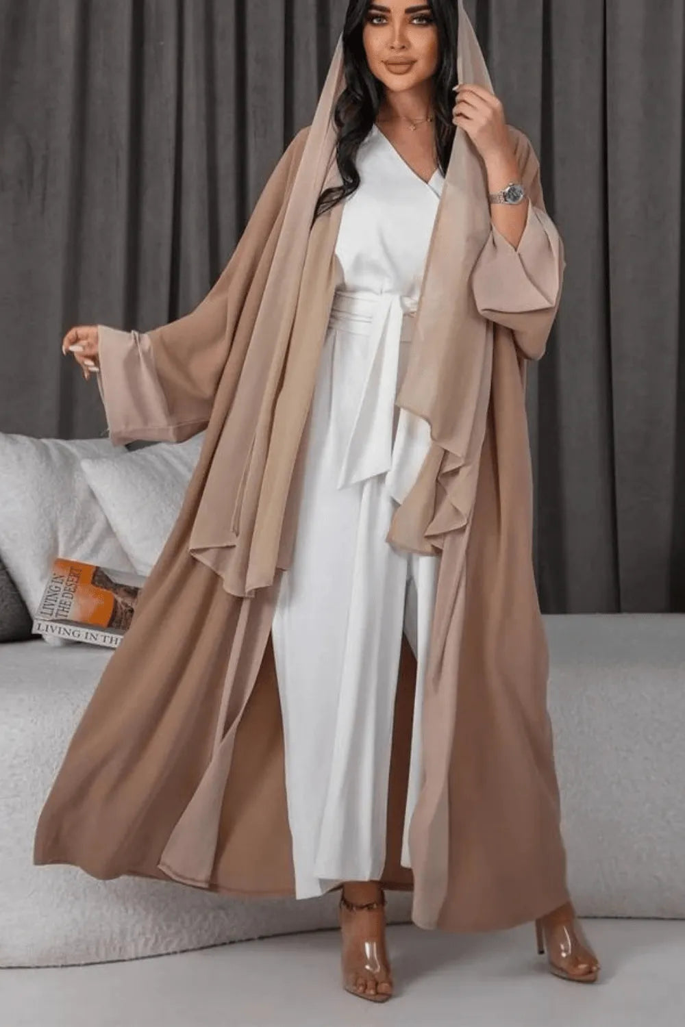 Kimono élégant style abaya pour toutes saisons Beige / XXL Peignoir et bain