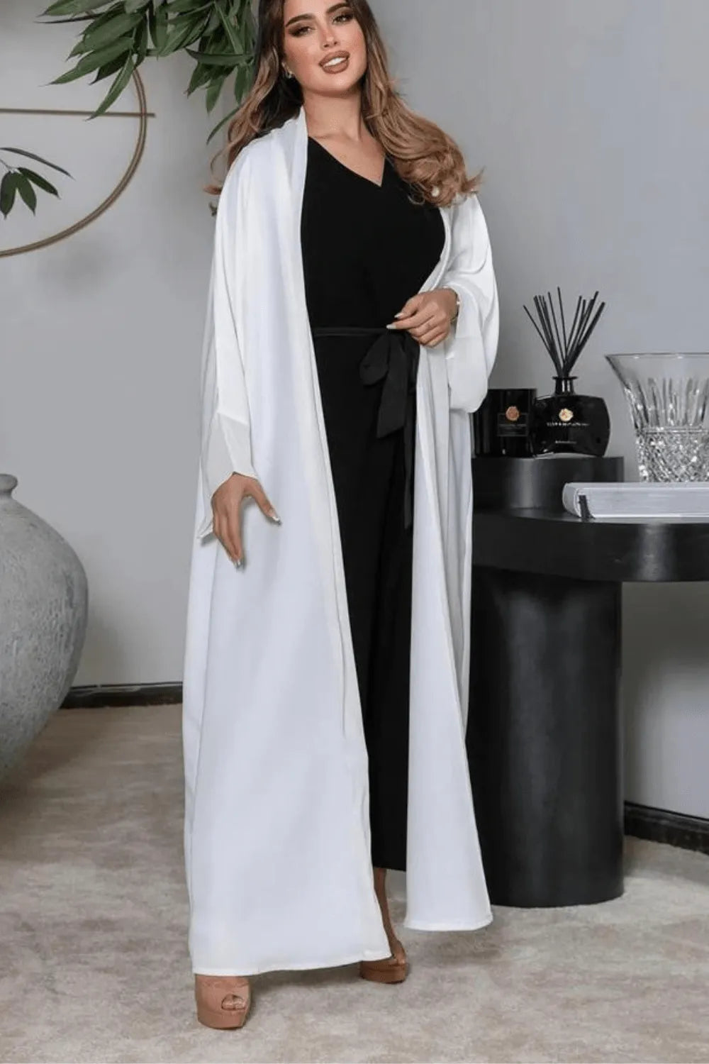 Kimono élégant style abaya pour toutes saisons Blanc / XXL Peignoir et bain
