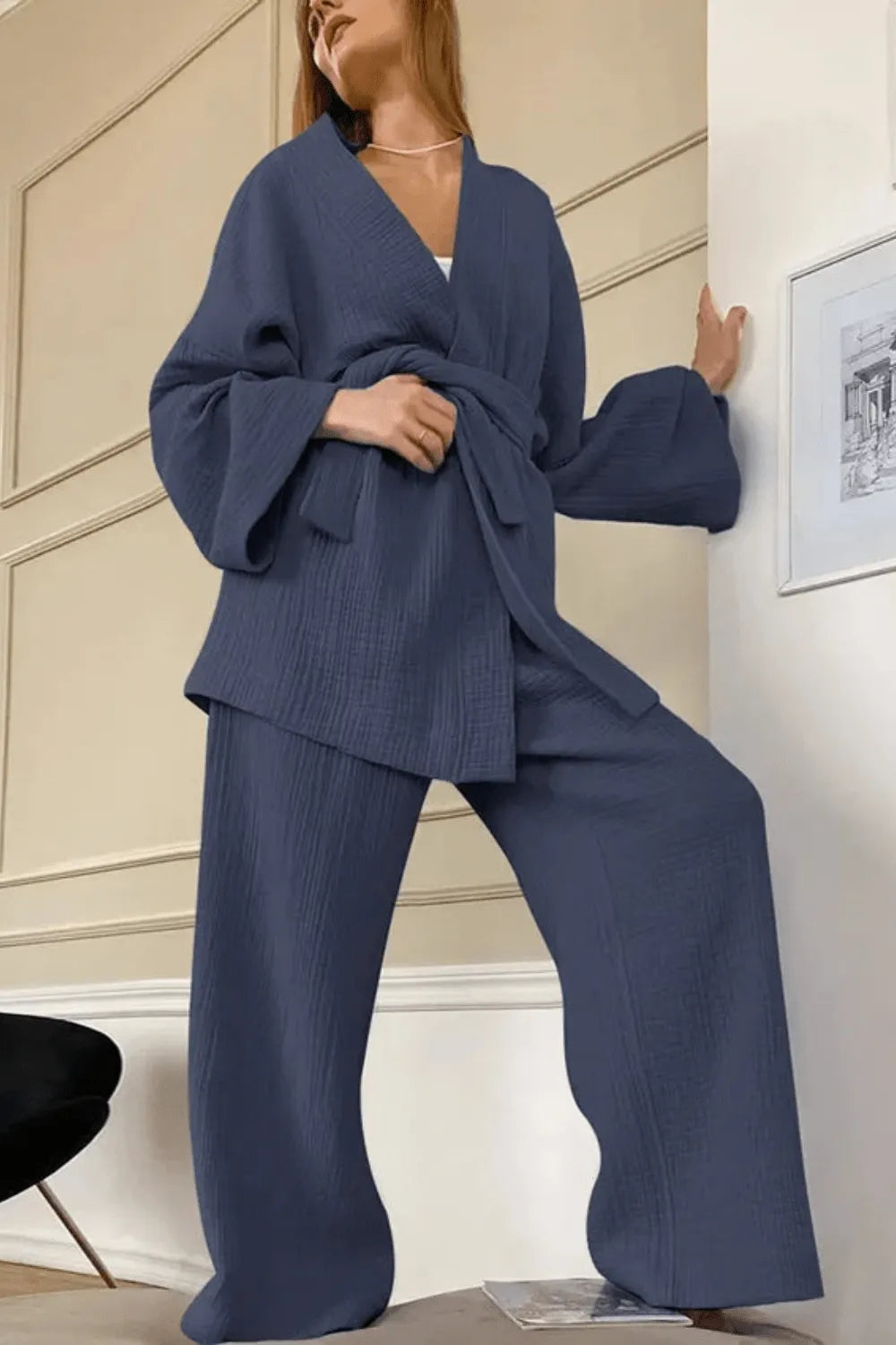 Kimono fleuri élégant pour femme style bohème Gris foncé / XL Peignoir et bain