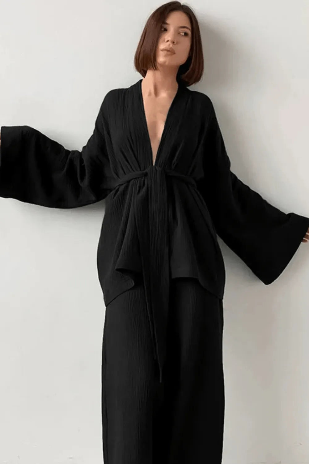 Kimono fleuri élégant pour femme style bohème Noir / XL Peignoir et bain