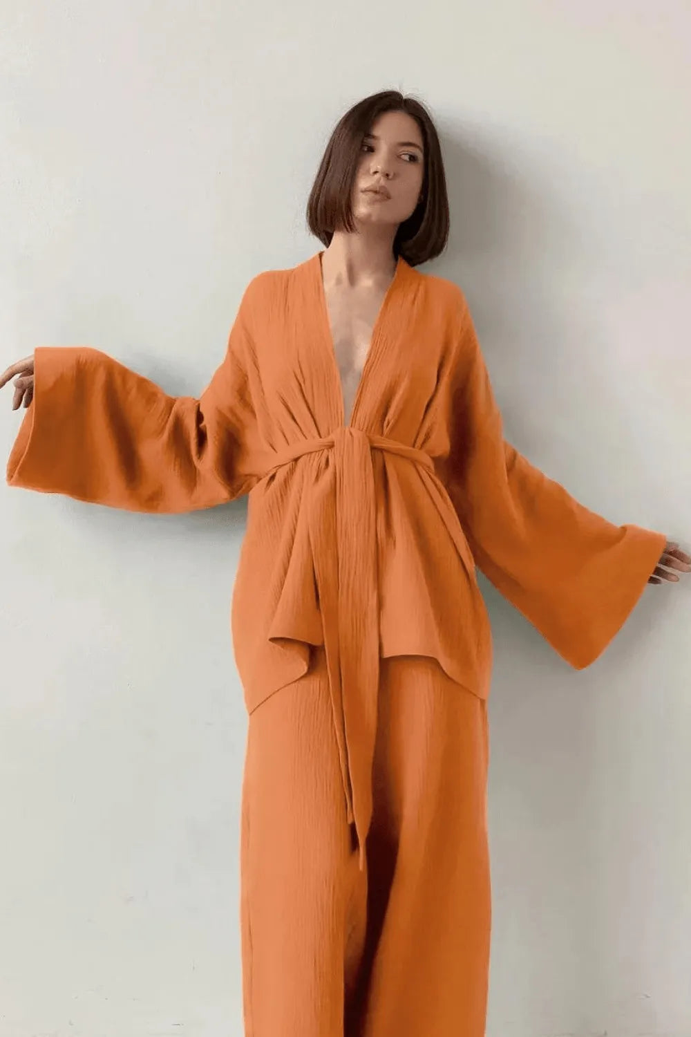 Kimono fleuri élégant pour femme style bohème Orange / XL Peignoir et bain