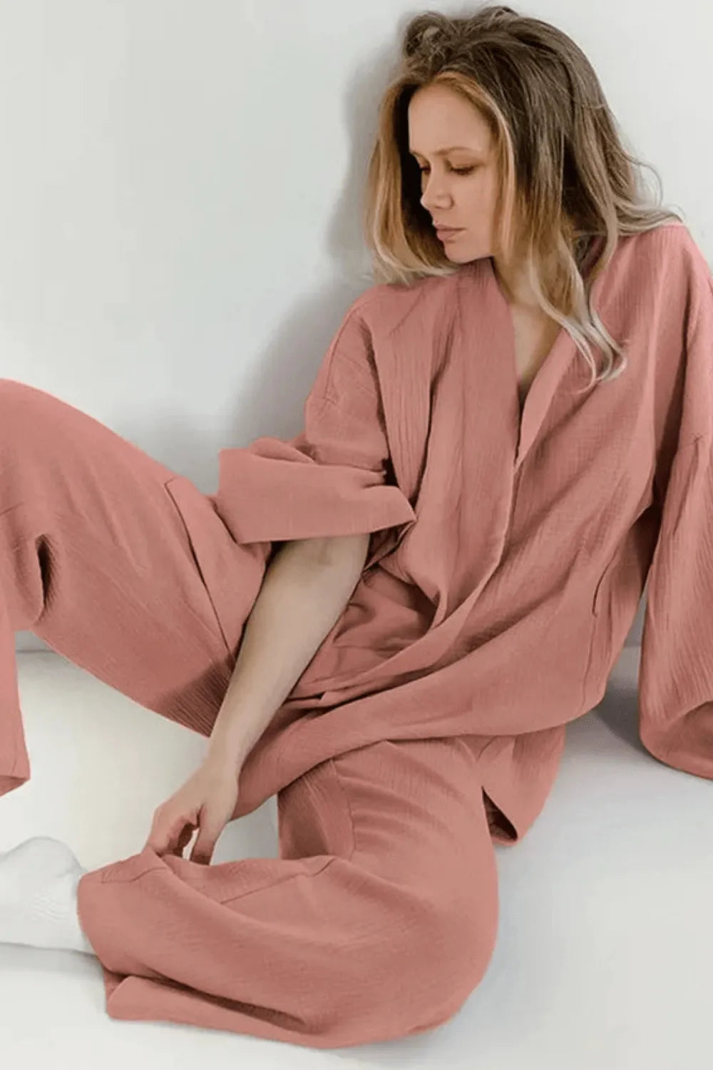 Kimono fleuri élégant pour femme style bohème Saumon / XL Peignoir et bain