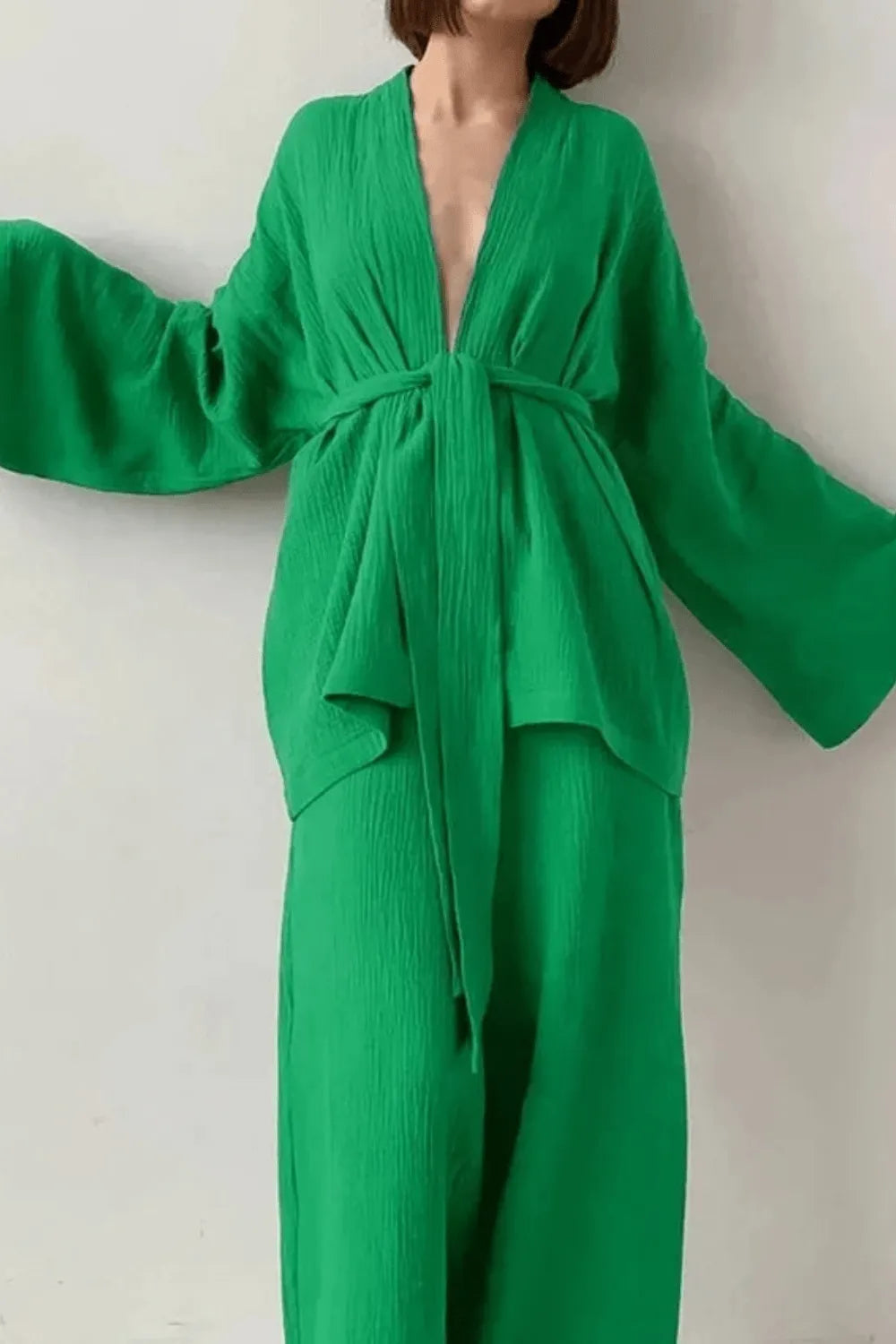 Kimono fleuri élégant pour femme style bohème Vert / XL Peignoir et bain