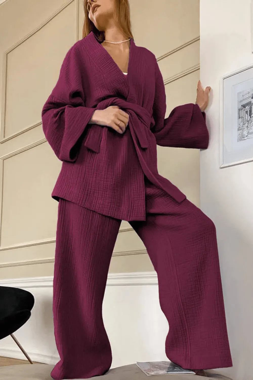 Kimono fleuri élégant pour femme style bohème Violet foncé / XL Peignoir et bain