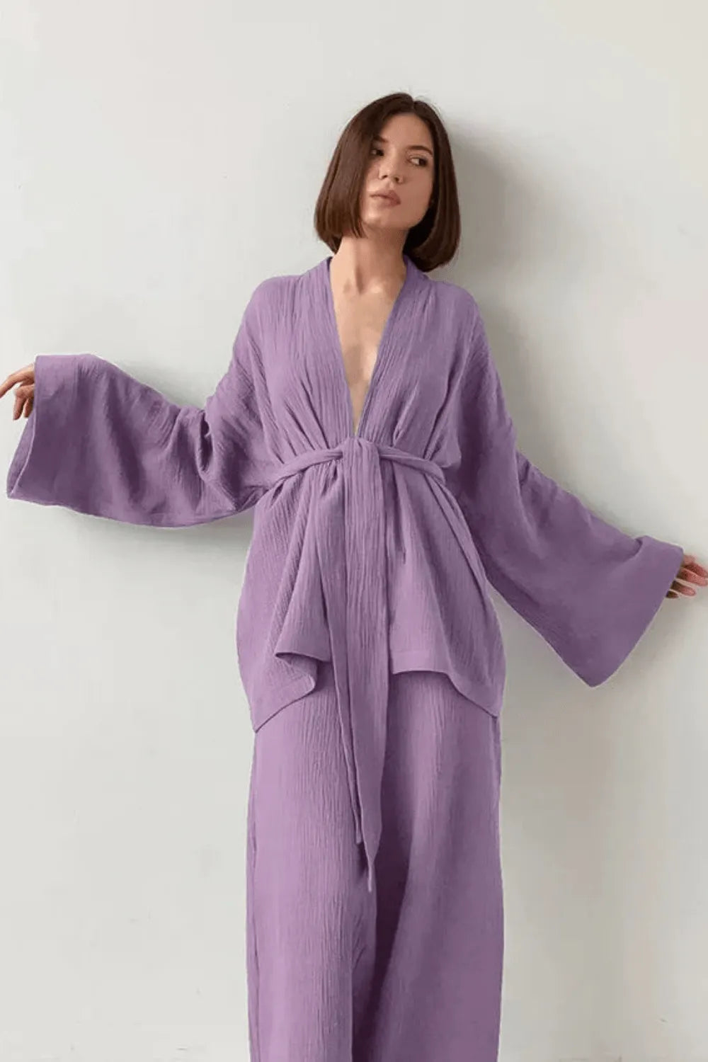 Kimono fleuri élégant pour femme style bohème Violet / XL Peignoir et bain