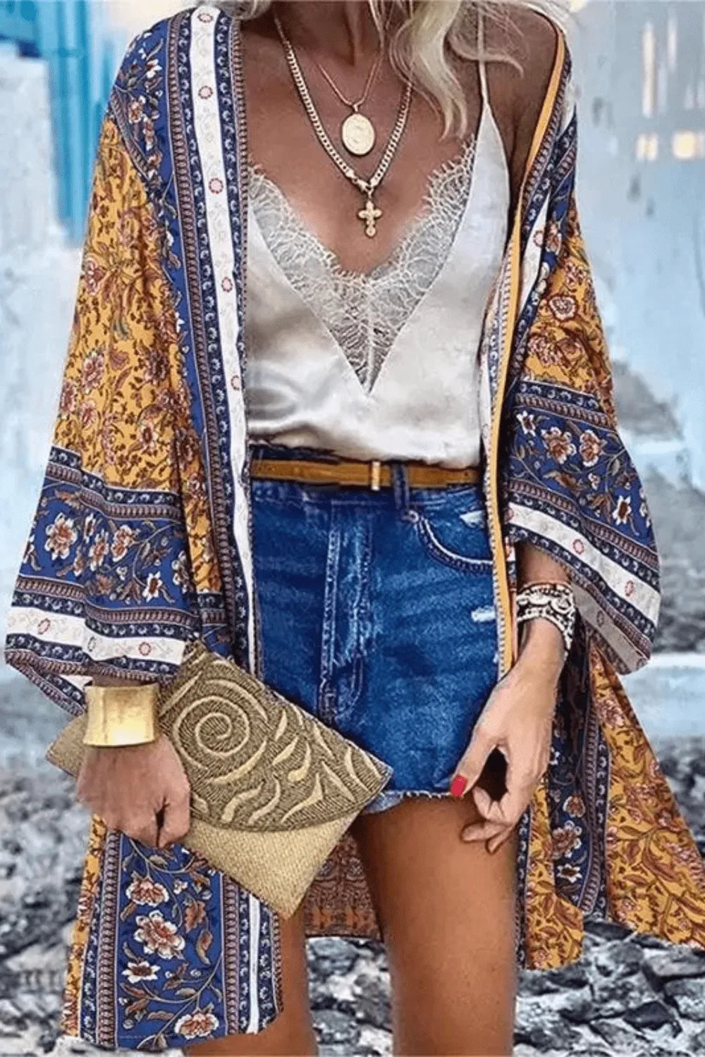 Kimono floral élégant pour femme printemps été 5XL Peignoir et bain