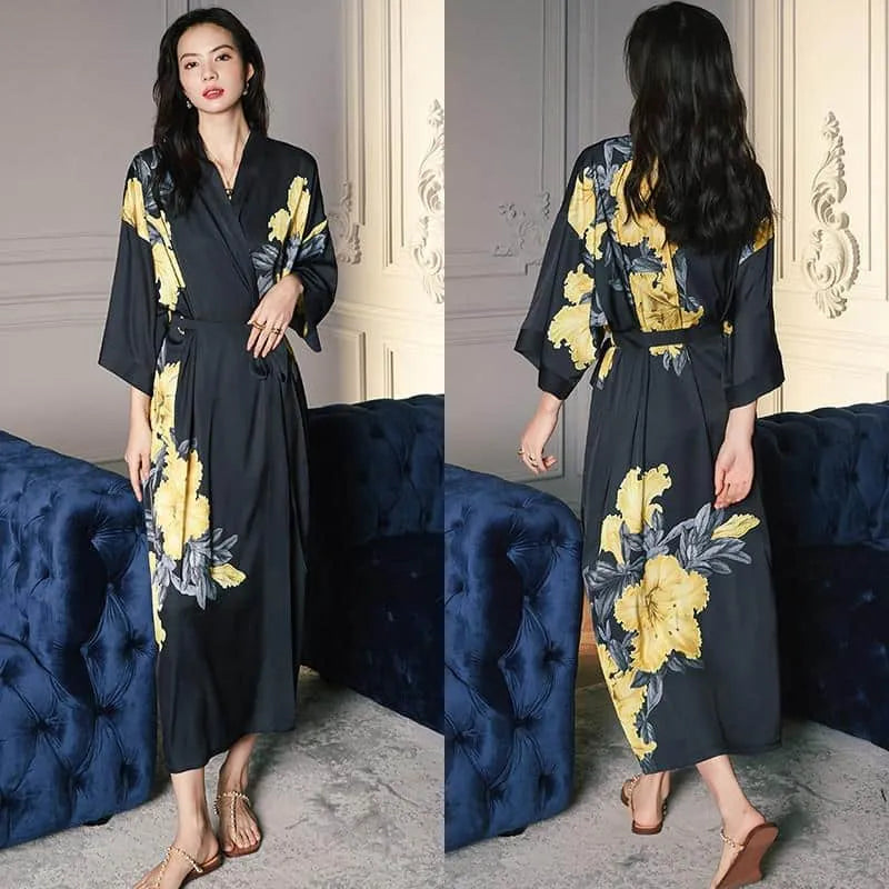Kimono floral élégant pour femme style bohème jaune clair / Taille unique Peignoir et bain