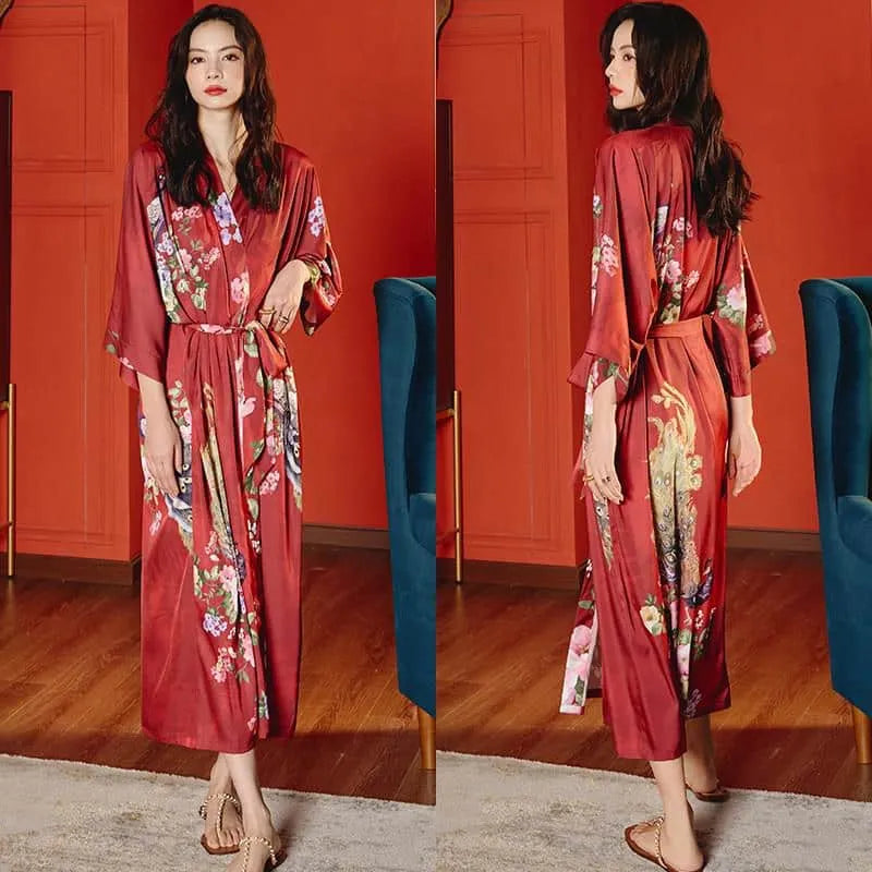 Kimono floral élégant pour femme style bohème Peignoir et bain