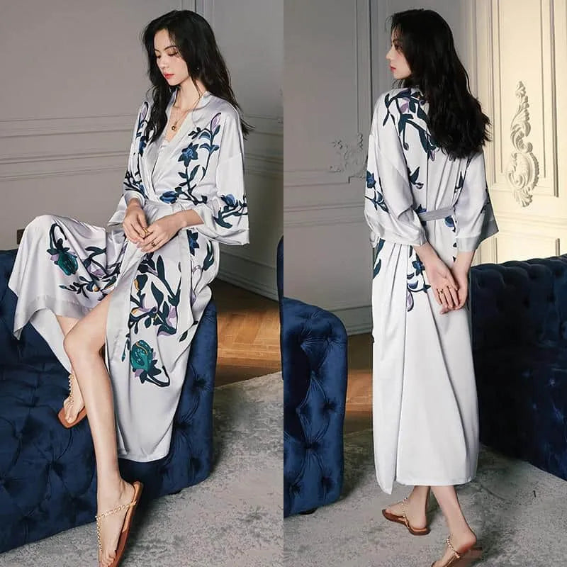 Kimono floral élégant pour femme style bohème Peignoir et bain