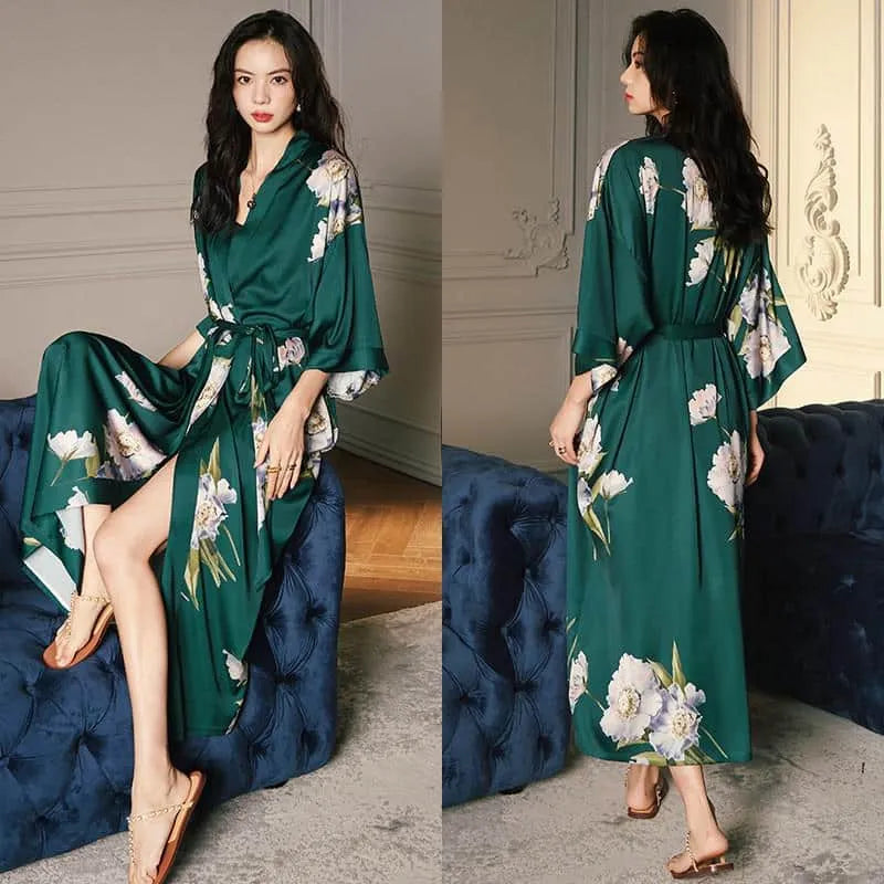 Kimono floral élégant pour femme style bohème Peignoir et bain