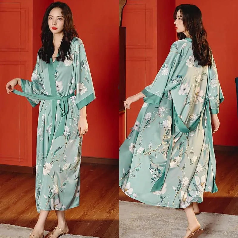 Kimono floral élégant pour femme style bohème Peignoir et bain