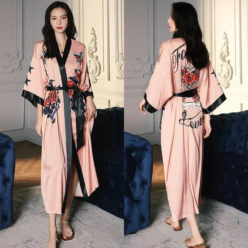 Kimono floral élégant pour femme style bohème Peignoir et bain
