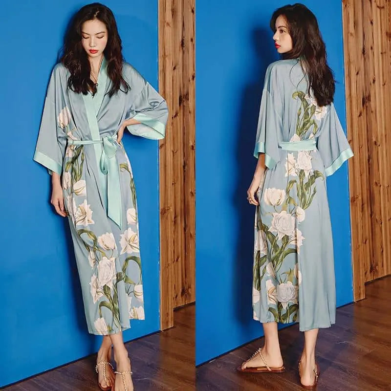 Kimono floral élégant pour femme style bohème Peignoir et bain