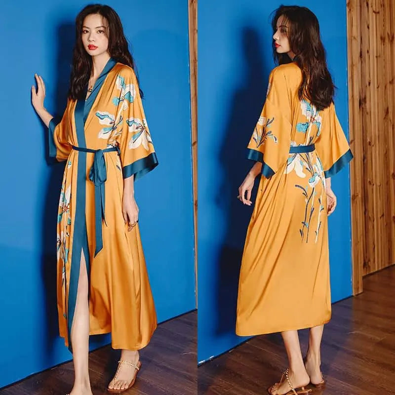 Kimono floral élégant pour femme style bohème Peignoir et bain