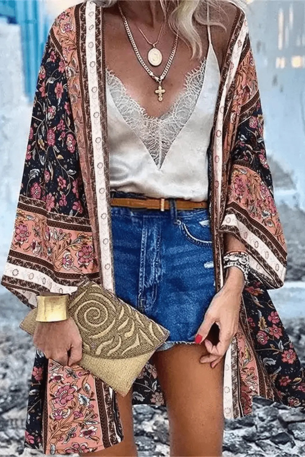 Kimono léger d'été élégant pour femme Peignoir et bain