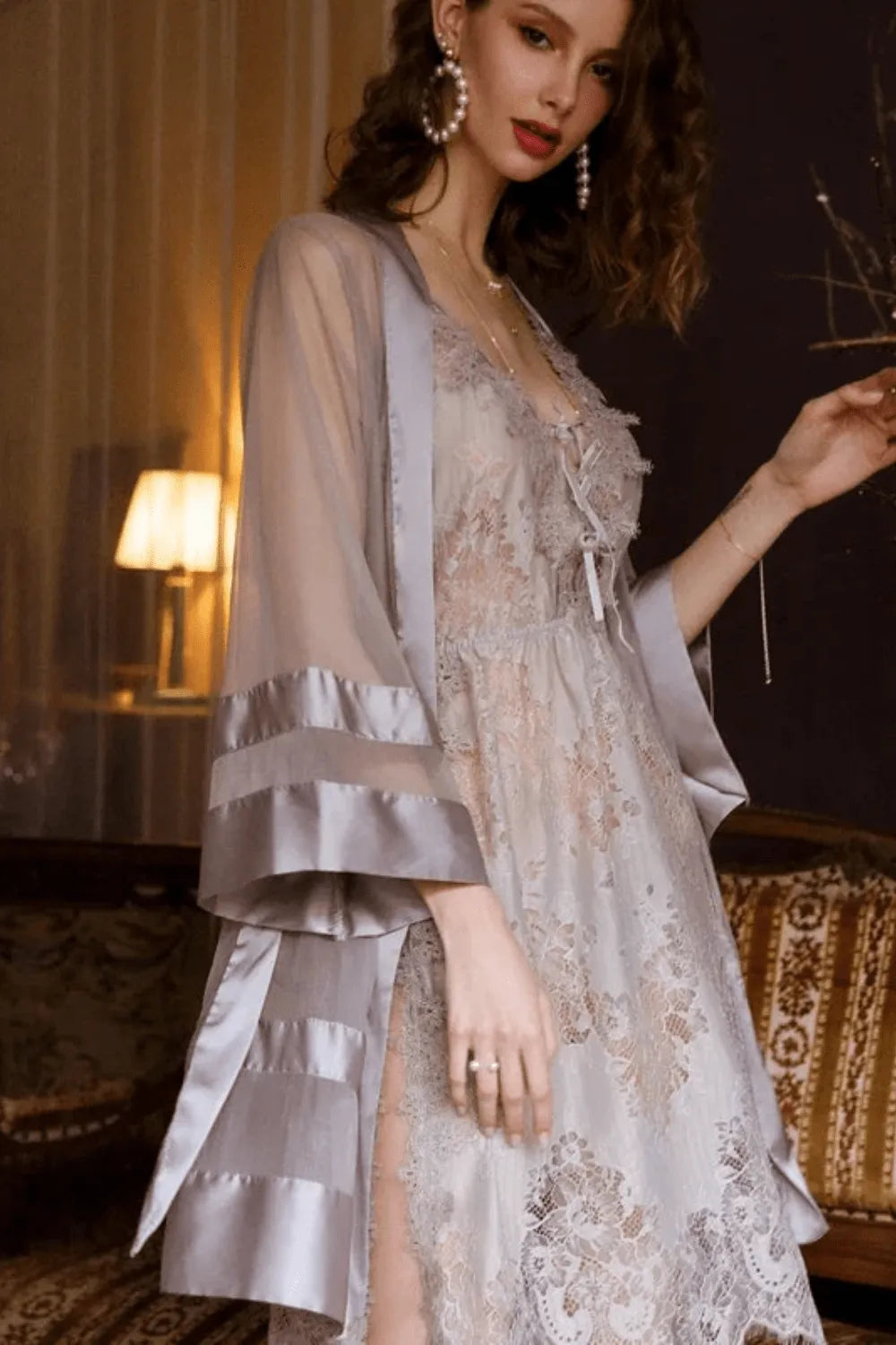 Kimono mariage élégant pour cérémonie romantique Taille unique Peignoir et bain