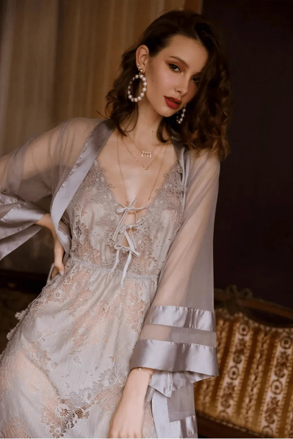 Kimono mariage élégant pour cérémonie romantique Taille unique Peignoir et bain