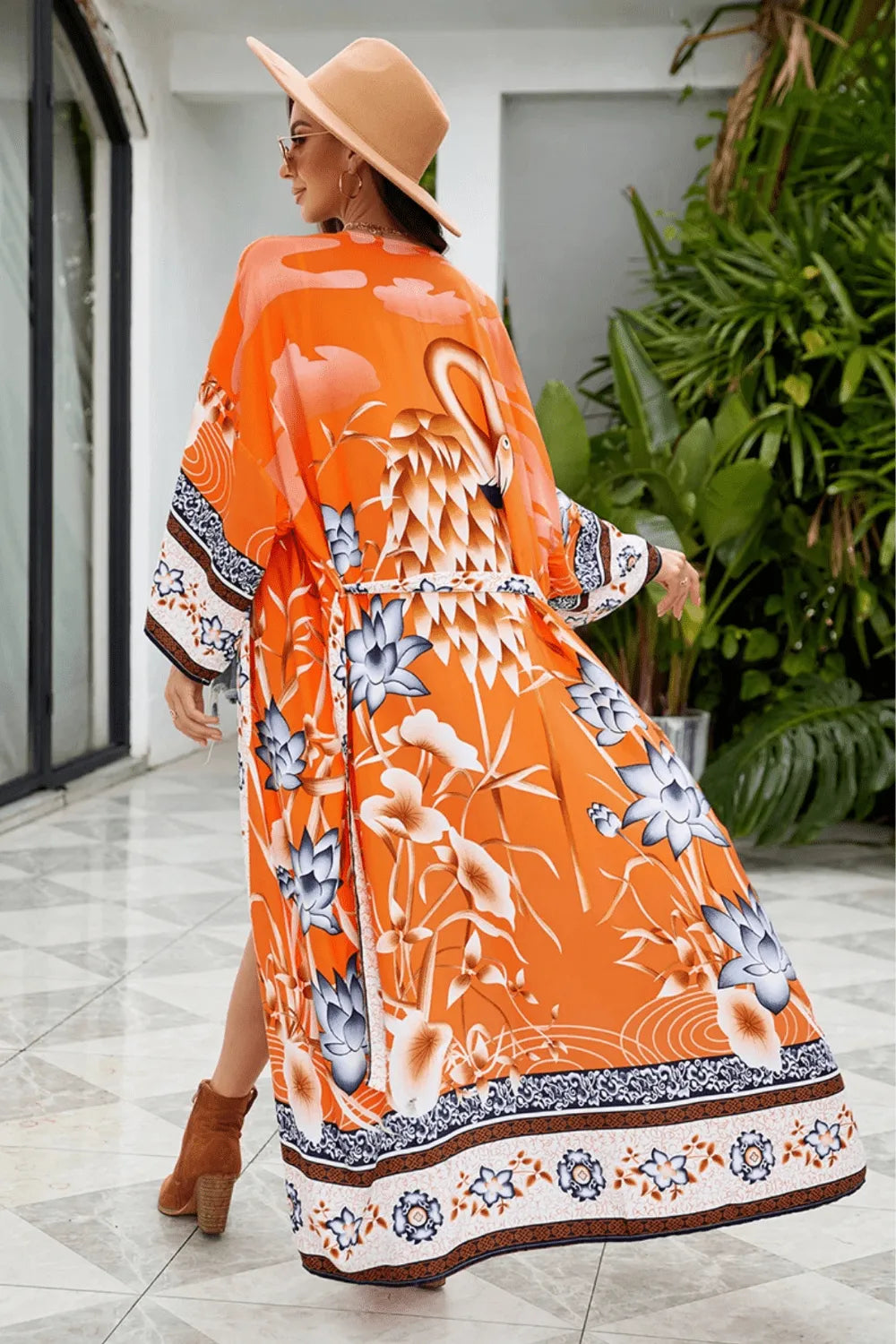 Kimono orange élégant pour soirées estivales Taille unique Peignoir et bain