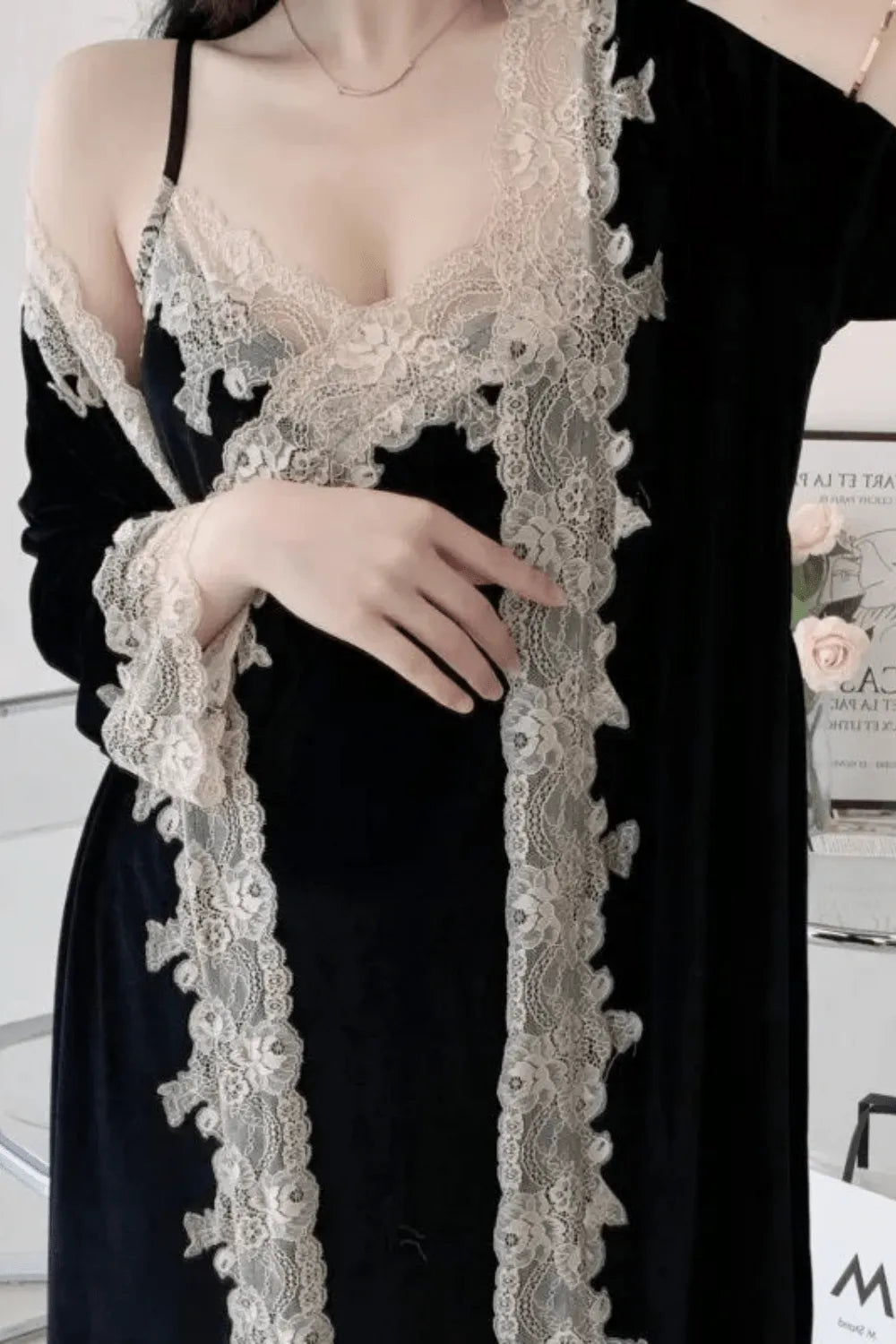 Peignoir doux en velours style kimono élégant