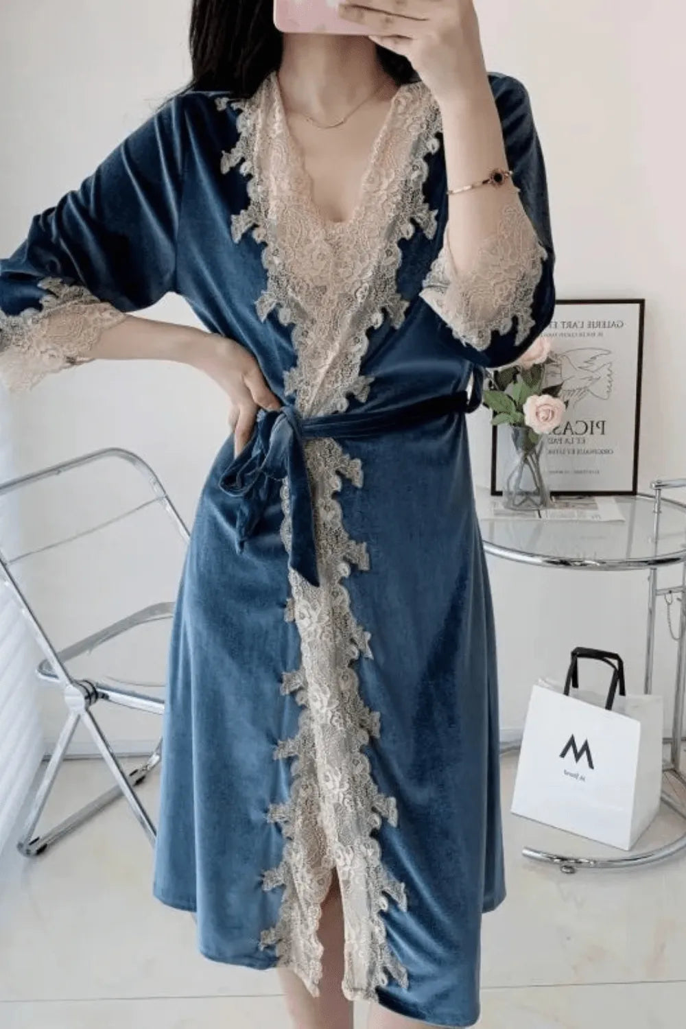 Peignoir doux en velours style kimono élégant