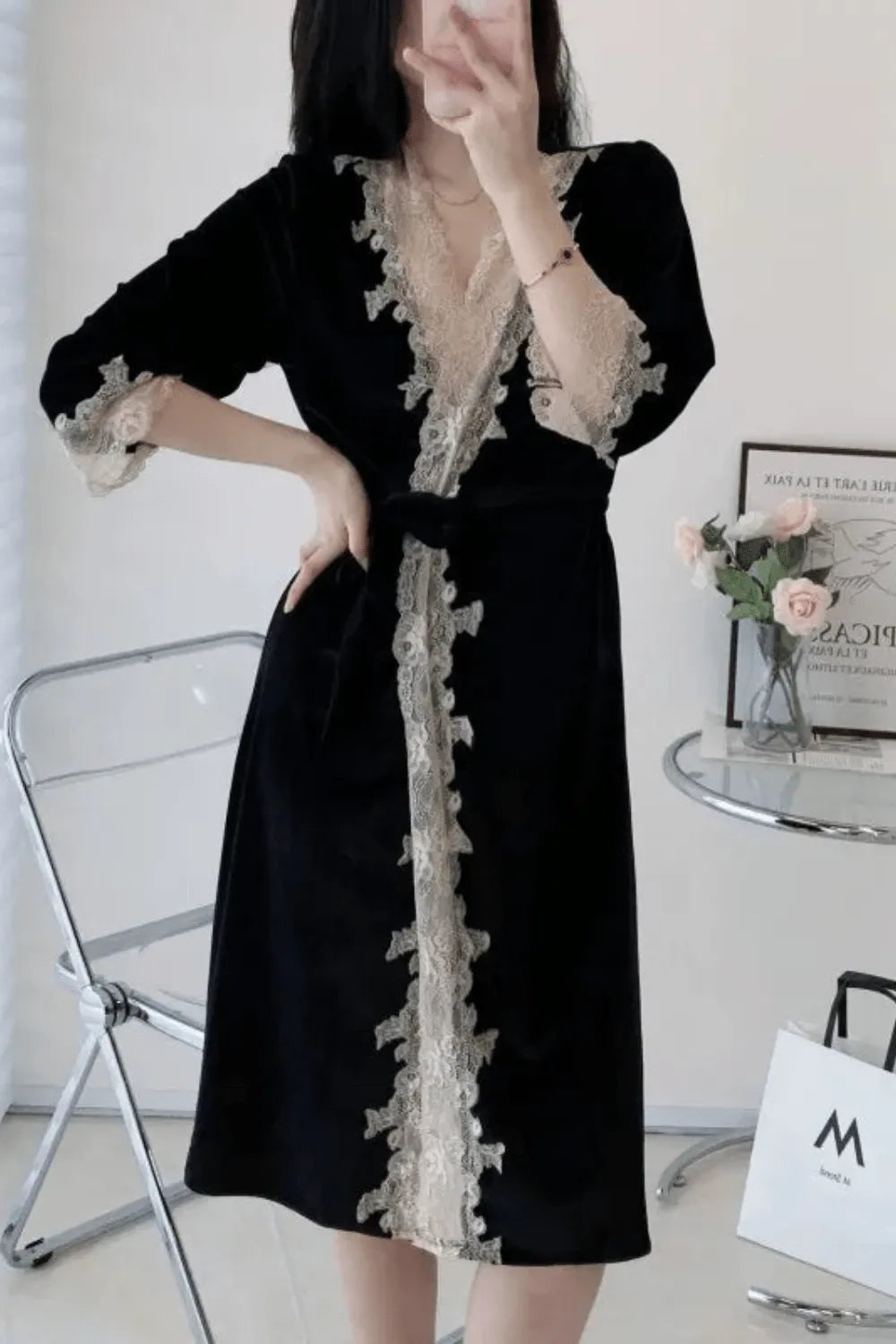 Peignoir doux en velours style kimono élégant