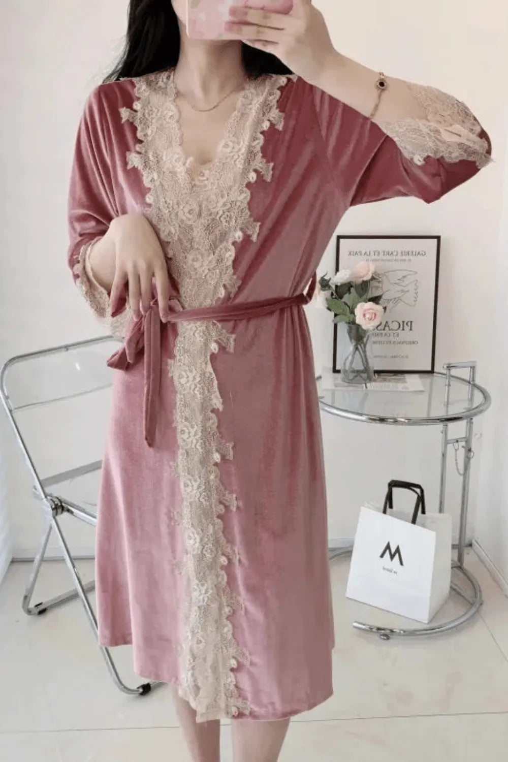 Peignoir doux en velours style kimono élégant