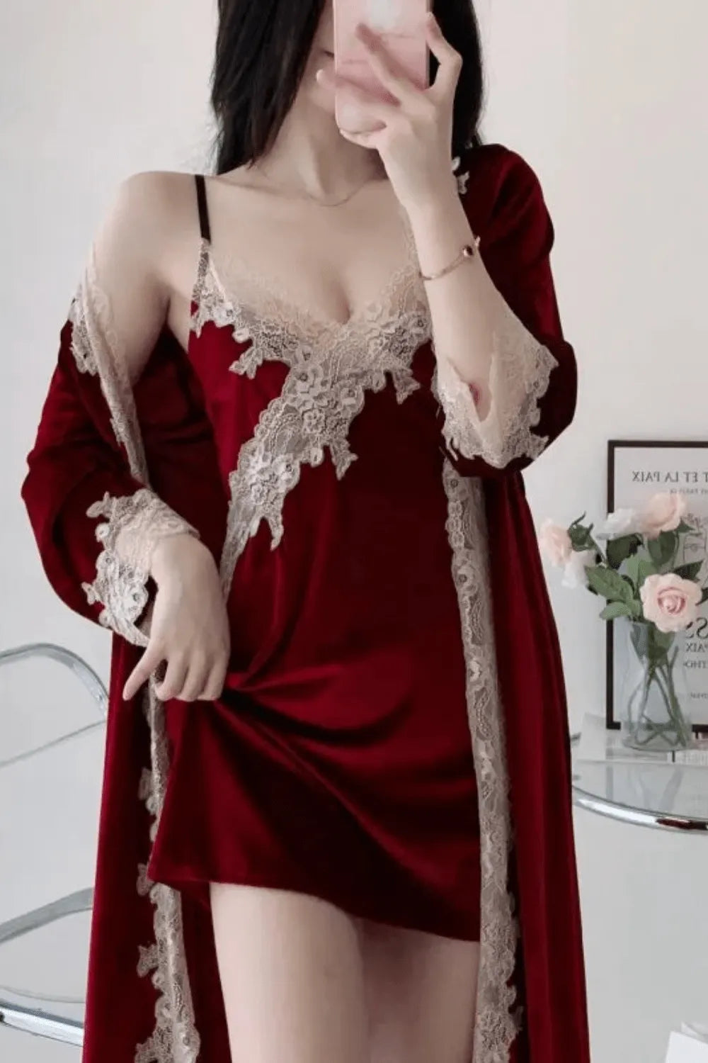 Peignoir doux en velours style kimono élégant