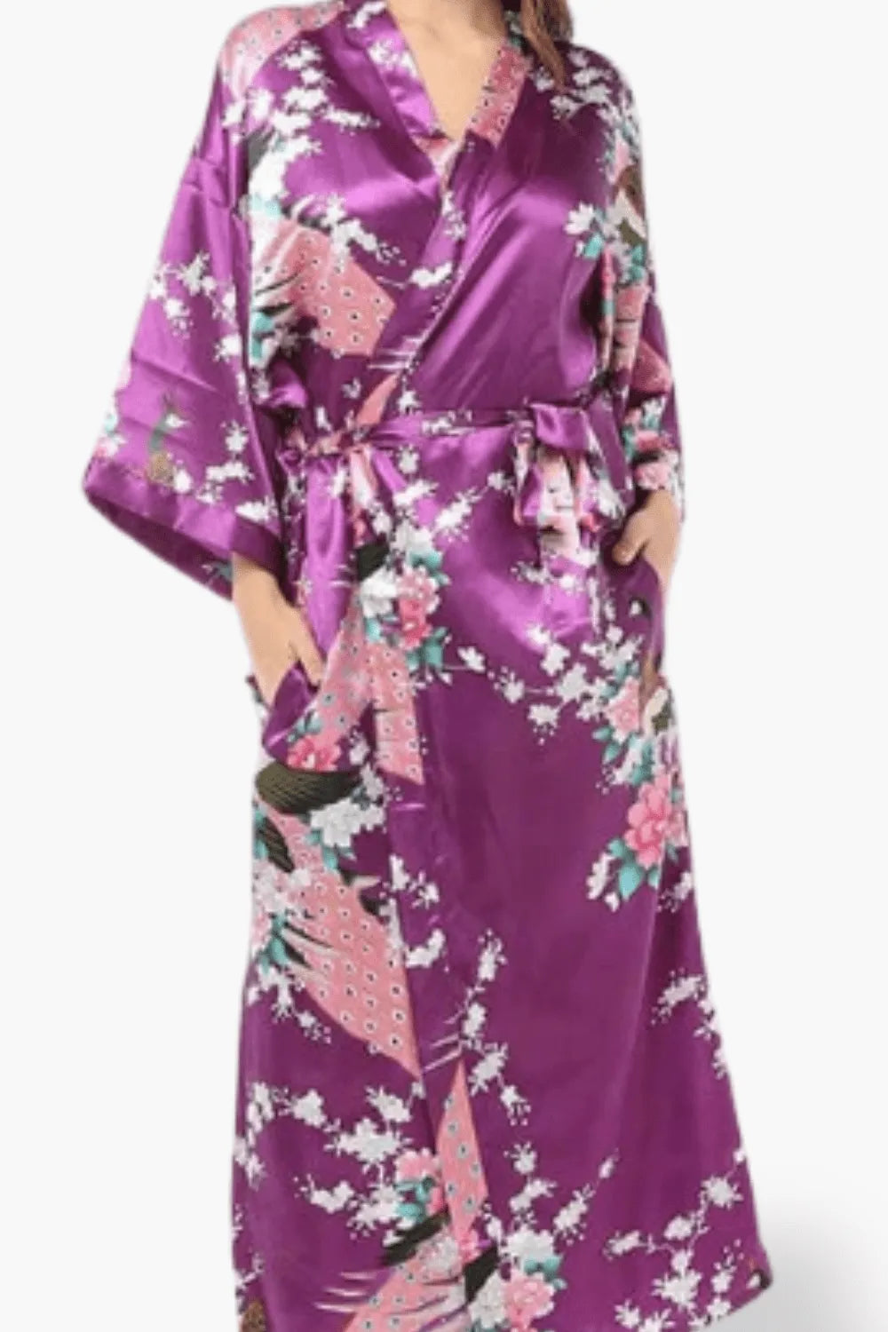 Kimono violet élégant pour soirées détente Peignoir et bain